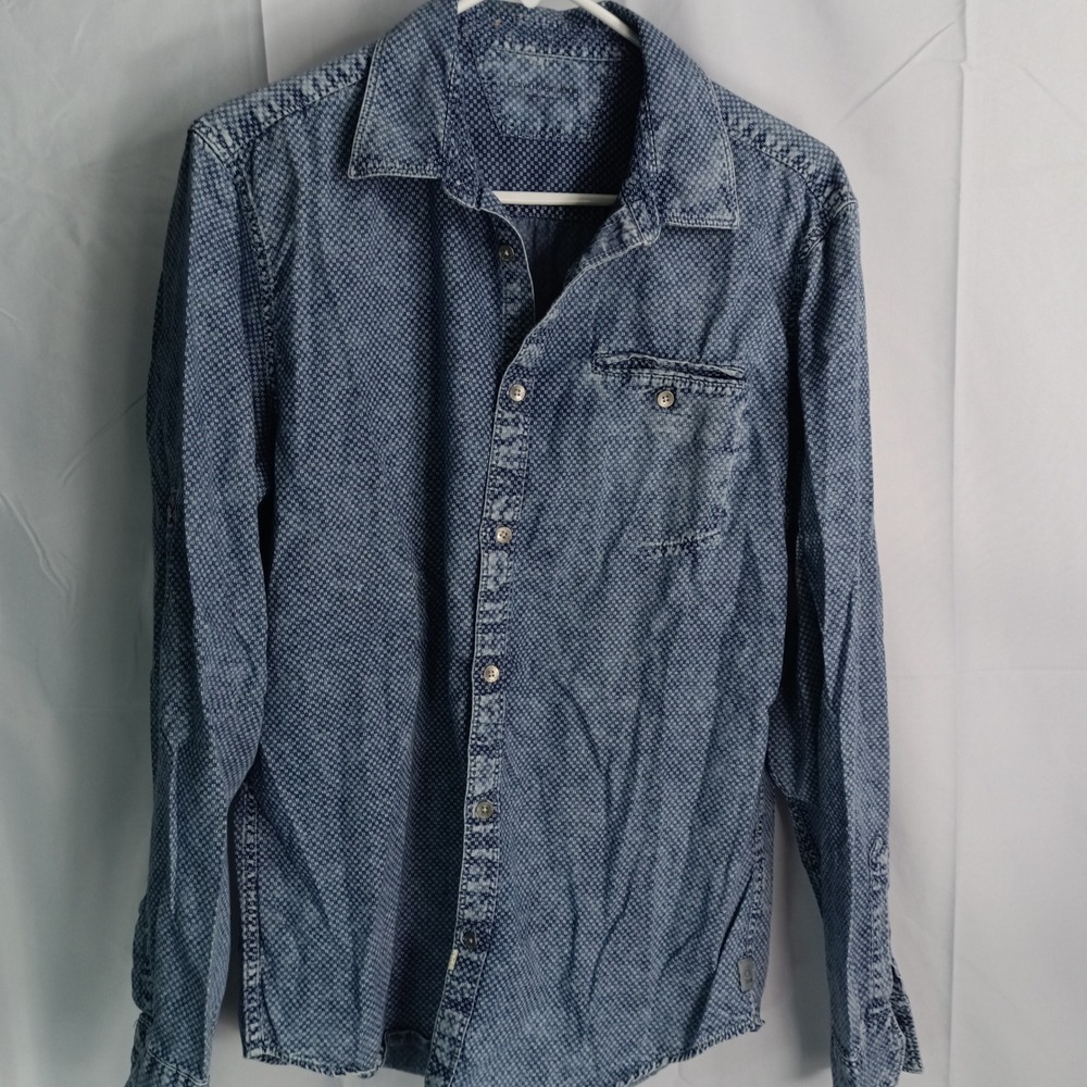 Calvin Klein Jeans Mens Medium Blue Micro Print Long Sleeve Button Down Shirt